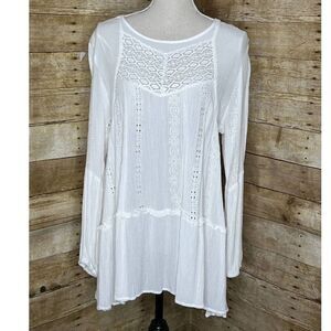 ADIVA BOUTIQUE WESTERN COASTAL CASUAL WEAR GAUZE EYELET TUNIC MINI DRESS LARGE